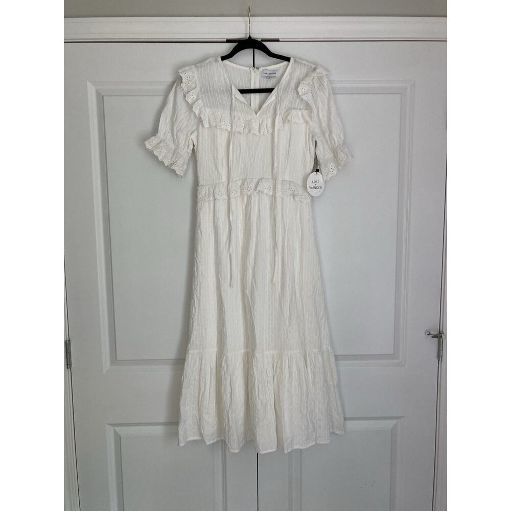 Lost + Wander Picture Perfect White Midi Dress Prairie Cottage Trad Size Small